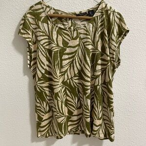 Tahari linen Tropical Leaf Print Women's Blouse